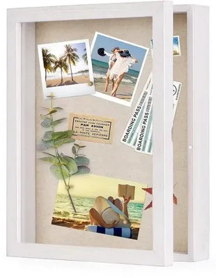 Image de Cadre photo 3D - Cadre à fond noir - 1 pièce - Blanc - Bois - 28 x 35 cm