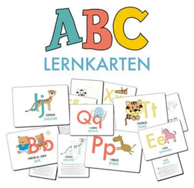 Produktbild von ABC-Lernkarten der Tiere, Bildkarten, Wortkarten, Flash Cards mit Groß- und Kleinbuchstaben