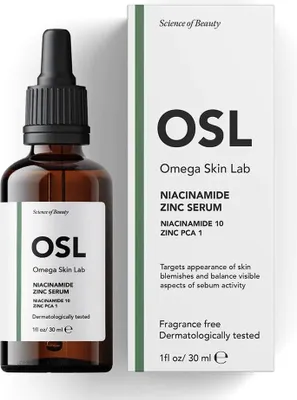 Produktbild von OSL Omega Skin Lab OSL Niacinamid-Zink-Serum (10% Niacinamid, 1% Zink) – 30 ml Gesichtsserum für Porenhaut, fettige Haut und Hautunreinheiten
