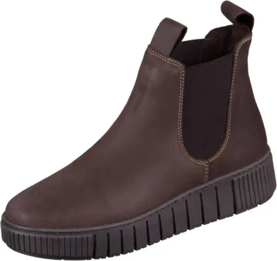 A single brown Chelsea boot is shown against a white background.