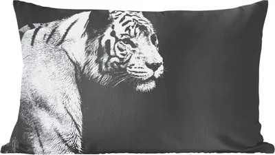 Produktbild von MuchoWow® Zierkissen Sofakissen Wohnzimmer Dekokissen 50x30 cm Tierprofil Tiger in schwarz und weiß - Wohnzimmerdekoration - Polster mit Photo