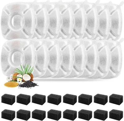 Obrázek produktu pro 32 kusů náhradních filtrů pro fontánky pro kočky – 16 kusů náhradních filtrů pro fontánky pro kočky s 16 předfiltračními houbičkami – vhodné pro automatické fontánky pro domácí mazlíčky o objemu 2,8 litru
