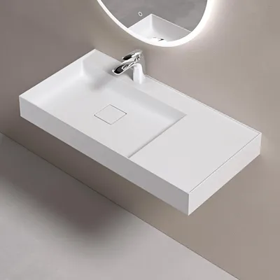 Produktbild von doporro Aufsatzwaschbecken Hängewaschbecken aus Mineralguss Waschbecken BTH: 90×46×12cm Waschplätze in matt Weiß inkl. Ablaufgarnitur Colossum630