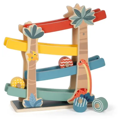 Produktbild von Holz-Kugelbahn "Dino" – Vier Rampen – Für Kinder ab 18 Monaten – 26 x 9 x 30 cm – Ausem Holz