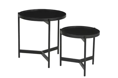 Produktbild von SIT Möbel Beistelltisch 2er-Set | rund | Mango massiv | Metallgestell | schwarz | B 45/35 x T 45/35 x H 45/35 cm | 14779-11 | Serie BLACK SMOOTH