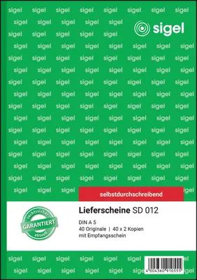 Produktbild von SIGEL SD012 Lieferscheine, mit Empfangsschein, 1., 2.+ 3. Bl. bedr., A5, selbstdurchschreibend, 3 x 40 Blatt