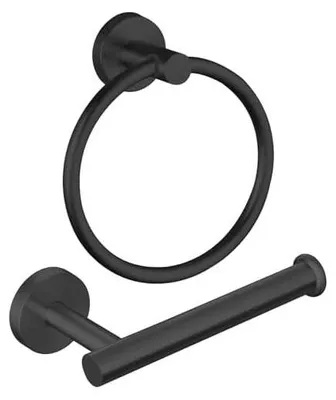 Produktbild von Handtuchring & Toilettenpapierhalter, 2-teiliges Badezimmer-Hardware-Set, Edelstahl SUS304, Handtuchhalter & Toilettenpapierhalter, stabiles Badezimmerzubehör für Zuhause oder Küche, Schwarz