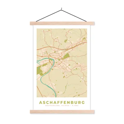 Produktbild von MuchoWow® Textilposter Karte - Jahrgang - Afschaffenburg - Karte 60x90 cm mit holzfarbenen Rahmen - Textil