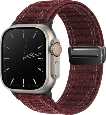 Produktbild von Smartwatch Armband für Apple Watch Ultra 1 49mm Nylon Textil Band Ersatzband Wechselband Magnetverschluss flexibel atmungsaktiv Rot Weinrot