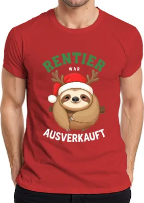 Produktbild von Rentier war t Weihnachten Faultier Geschenk Lustig Herren T-Shirt, Rot, XXL