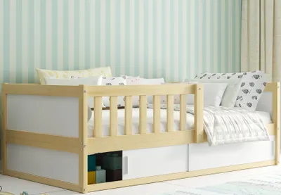 Produktbild von Interbeds Kinderbett Montessori Einzelbett 160x80cm Bodenbett Kiefernholz Naturholz mit Lattenrost und Rausfallschutz Naturton