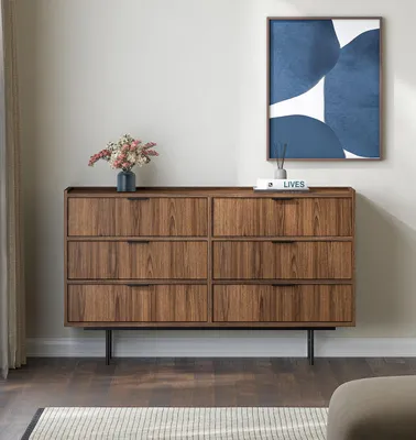 Image de AX LIVING Commode Nordiva à un tiroir, 150 cm, bois de noyer Warmia, style moderne