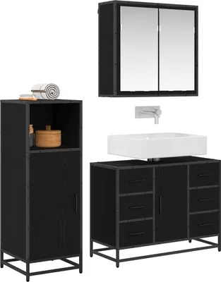 Produktbild von Badezimmermöbel-Set 3 pcs Schwarz Eichen-Optik Holzwerkstoff