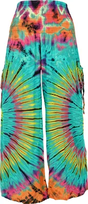 Produktbild von Farbenfrohe Batikhose, Boho Palazzohose, Weite Sommerhose - Türkisgrün, Damen, Viskose, Größe: S
