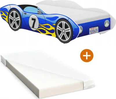 Produktbild von iGLOBAL Detská posteľ Posteľ auto Posteľ pre deti Posteľ Junior Posteľ s lamelovým rámom a penovým matracom 140 x 70 cm Modrá