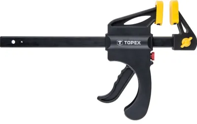 A black and yellow clamp on a white background.