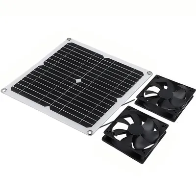 Produktbild von Solar Lüfter 12W mit Doppel Ventilator, für Gewächshaus, Hühnerstall & Garage, IP65 wetterfest, effiziente Belüftung & Abluft, ohne Strom