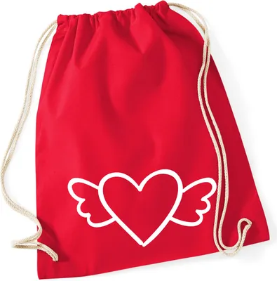 Produktbild von Huuraa Turnbeutel Herz mit Flügeln 12 Liter Classic Red Baumwolle Rucksack Geschenkidee