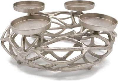 Produktbild von Adventskranz Kerzenhalter Aluminium Silber Weihnachtsdeko Durchmesser 30cm