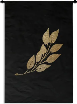 Produktbild von MuchoWow® Wandteppich Wandbehang Blätter - Gold und Schwarz - Zweig 90x135 cm Tapisserie Dekoration Wandtuch - Baumwolle - Wandskulptur
