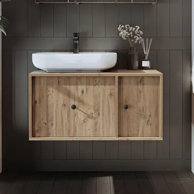 Productafbeelding van Skye Decor, hoogwaardige badkamerkast met wastafel, 90 cm, Atlantische dennenhout, 100% MDF