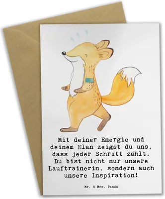 Produktbild von Mr. & Mrs. Panda Glückwunschkarte Lauftrainerin Inspiration - Weiß - Geschenk, hochzeitskarten, einladungskarten, Grußkarten, dankeskarten, Trainingspläne, Trainerin