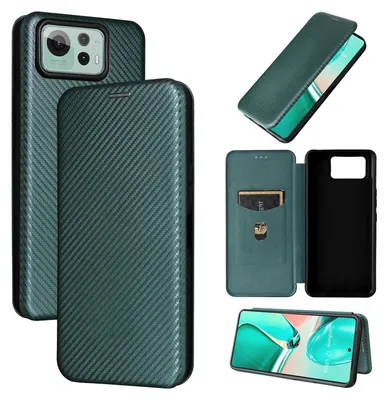 Produktbild von Hülle für Asus Zenfone 12 Ultra - Phonesta Carbon Fiber Skin Book Wallet Klapphülle - Dunkelgrün