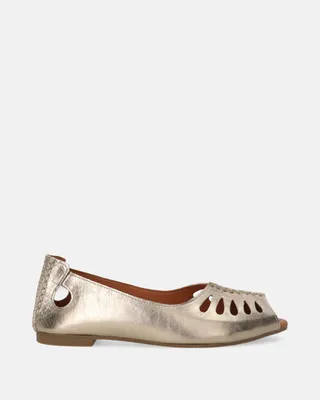 Produktbild von VENEZIA Damen Ballerinas Leder Slipper Schlupfschuhe - Goldene Ballerinas mit offener Spitze aus Echtes Leder Gold Größe 38
