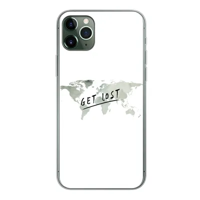 Produktbild von MuchoWow® Handyhülle Schutzhülle Hülle für iPhone 11 Pro Max Weltkarte - Grau - Zitat Silikon Softcase Handy Hülle - Schutz