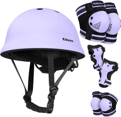 Immagine prodotto di Casco Kidiyana per bambini XS (48-54 cm) + protezioni - S - Pacchetto viola - Amazon