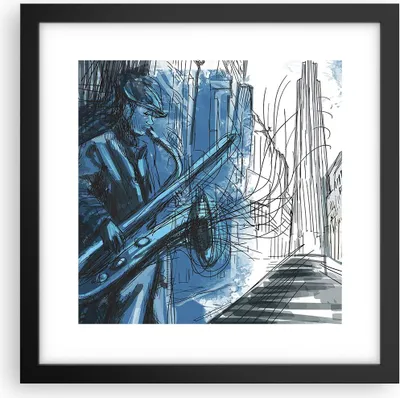 Produktbild von Gerahmtes Poster - Schwarzer Rahmen - Saxophon Musiker Zeichnen - 30x30 cm - Wand Bild - Wanddeko - Wandbilder - Wandposter - Bilderrahmen - Bilder - Kunstdruck - Wandbild - P2BAC30x30-4148