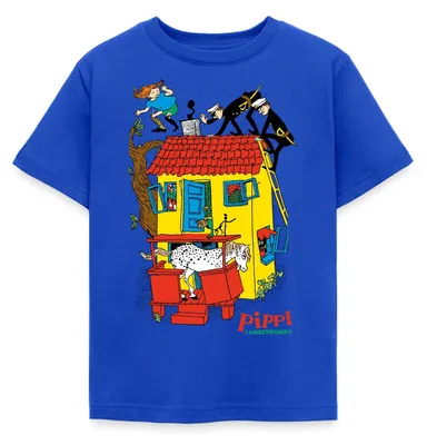 Produktbild von Spreadshirt Pippi Langstrumpf Villa Kunterbunt Kinder T-Shirt, 110/116 (5-6 Jahre), Royalblau