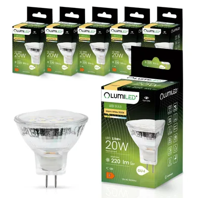 Produktbild von LUMILED LED Lampen Leuchtmittel 6 Stück Set MR11 GU4 2,5W (20W ) 3000K Warmweiß 12V 220 Lumen 120° Abstrahlwinkel Spots warm Reflektorlampen