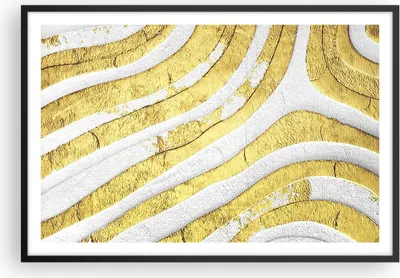 Produktbild von Gerahmtes Poster - Schwarzer Rahmen - Abstraktion Gold Weiß - 91,5x61 cm - Wand Bild - Wanddeko - Wandbilder - Kunstposter - Wandposter - Bilderrahmen - Bilder - Kunstdruck - P2BAA91x61-4511