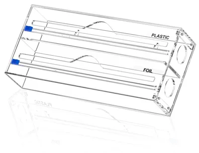 Image de Omgoods - Distributeur 2-en-1 pour film plastique - Distributeur de film - Support de rouleaux - Coupe-film - Support de papier essuie-tout - Design en acrylique durable - Rangement pour film