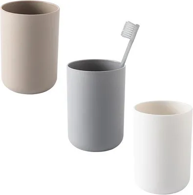 Produktbild von Dentalhygienekittelhalter - 300 ml - einfache Dentalhygienekittelhalter - für Kinder und Erwachsene - wiederverwendbar - tragbarer Mundspülbecher - Set aus 3 - weiß/grau/braun