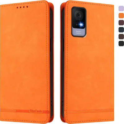 Image de Etui pour TCL 405/406/406s/408/T506D, étui rétro en cuirPolyuréthaneavec support et fentes pour cartes Orange