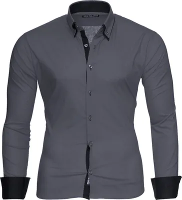 Produktbild von Reslad Herren Langarm Hemd Alabama RS-7050 Anthrazit-Schwarz 2XL