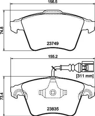 Produktbild von HELLA Bremsbeläge Satz Vorne Bremsklötze für VW Touareg (7LA, 7L6, 7L7) 8DB 355 011-621