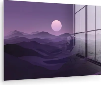 Produktbild von MuchoWow Glasbilder - Bilder auf Wandbild - Foto auf Glas Hügel - Lila - Nebel - Sonne 120x80 cm Wanddekoration aus Glas - Acrylglasbild - Acrylbilder - Abbildung