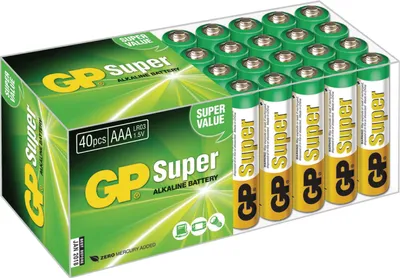 Produktbild von GP Batteries Super Alkaline AAA, Einwegbatterie, AAA, Alkali, 1,5 V, 40 Stück(e), Mehrfarbig