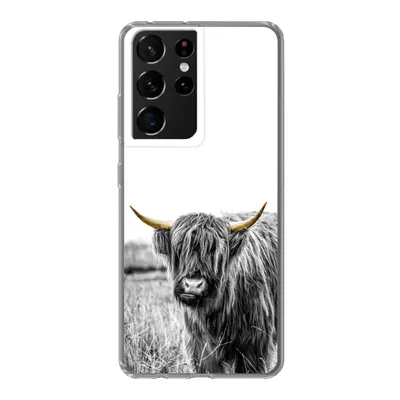 Produktbild von MuchoWow® Handyhülle Schutzhülle Hülle für Samsung Galaxy S21 Ultra Schottischer Highlander - Gold - Schwarz - Weiß Silikon Softcase Handy Hülle - Mobiltelefon