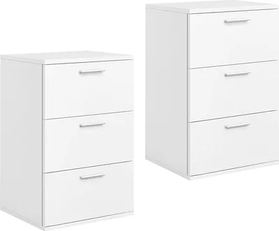 Produktbild von Yaheetech 2 x Nachtschrank Kommode Boxspringbett, Nachttisch Nachtkommode 59cm hoch, Schubladen mit Griff Weiß