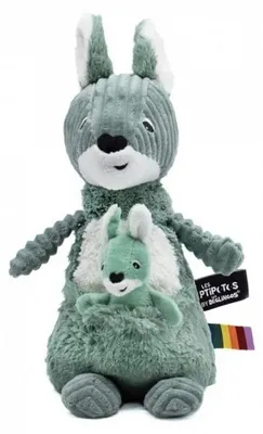 Produktbild von Les Déglingos Stofftier Ptipotos-Känguru Mutter Baby grün