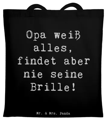 Produktbild von Mr. & Mrs. Panda Tote Bag Spruch Opa Wissen - Schwarz - Geschenk, Familie, liebevoll, Freude, Großvater, Witz, Schultasche, Laptoptasche, Tasche, Tragetasche, Jutebeutel