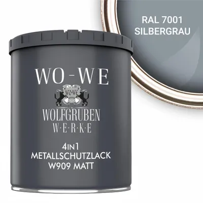 Produktbild von Metallschutzlack 4in1 Metalllack Metallfarbe Metallschutzfarbe MATT W909 Silbergrau - 750ml