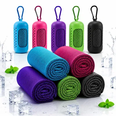 Produktbild von 5 Stück Kühlhandtuch Cooling Towel, 100 x 30 cm, Kühlendes Sporthandtuch schnelltrocknend, Mikrofaser Eishandtuch für Fitness, Gym,Yoga,Laufen,Outdoor