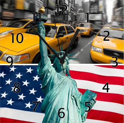 Produktbild von Wallario Design Wanduhr New York Collage aus Echtglas, Größe 30 x 30 cm