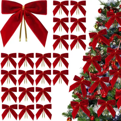 Immagine prodotto di Fiocchi di velluto rosso, confezione da 20 pezzi, diametro 9 cm, ideali per decorazioni natalizie
