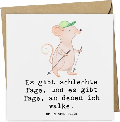 Produktbild von Mr. & Mrs. Panda Grußkarte Maus Walking - Weiß - Geschenk, Spazieren gehen, Walken, faltkarte, Schnelles, Glückwunschkarte, Klappkarte, doppelkarte, anlasskarte